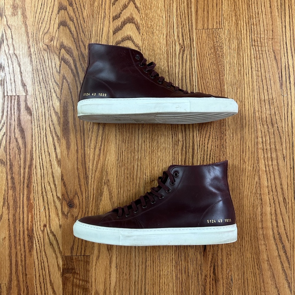 Common Projects High Top Burgundy Sneakers